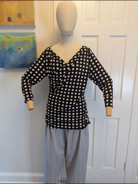 Vince Camuto Black and White Geometric Wrap-Style Top